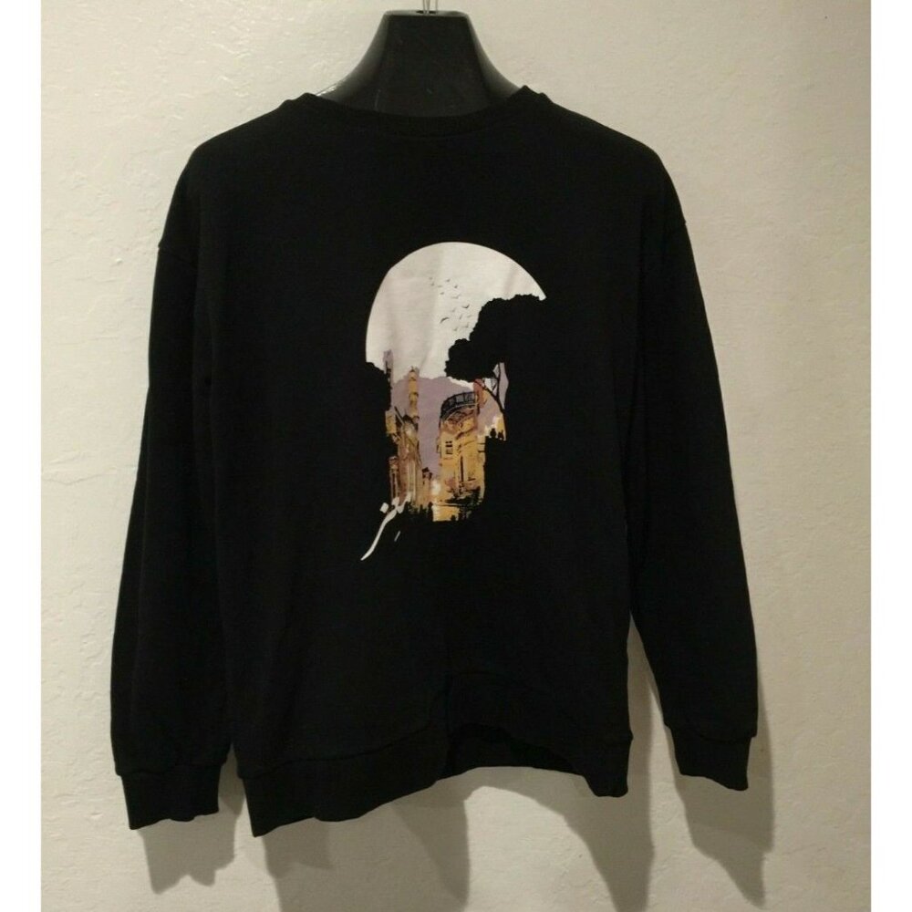 Nas Trends Womens XXL Black Sweatshirt Pullover Moon Graphic Cotton Lightweight
